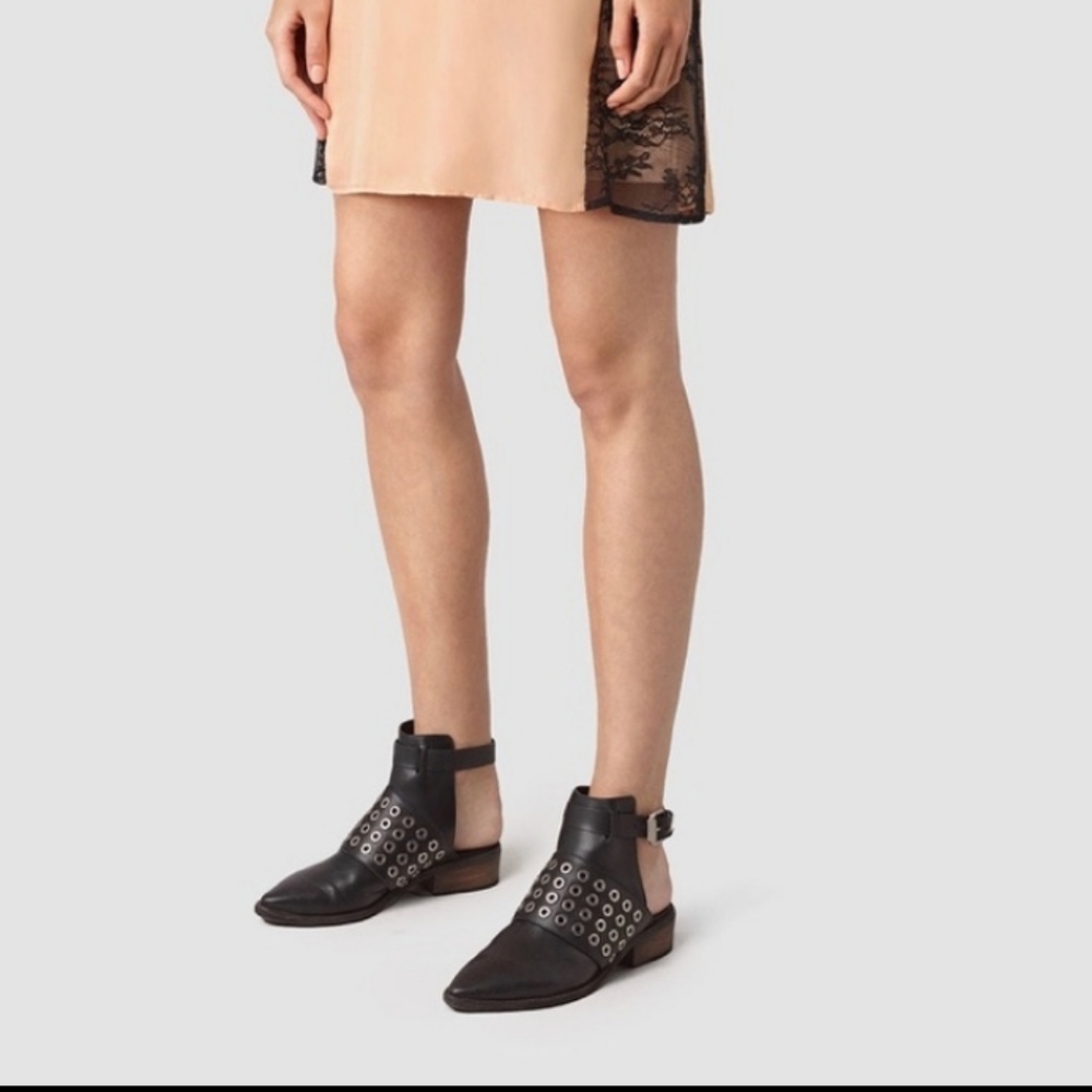 NWT All Saints Yannis cow leather ope back booties